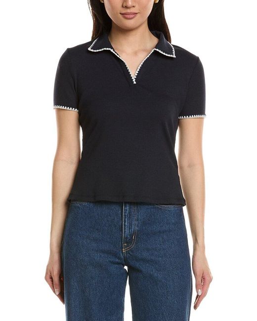 Truth Black Blanket Stitch Polo Top