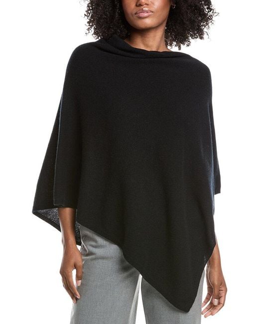 Forte Black Cashmere Contrast Trim Cashmere Poncho