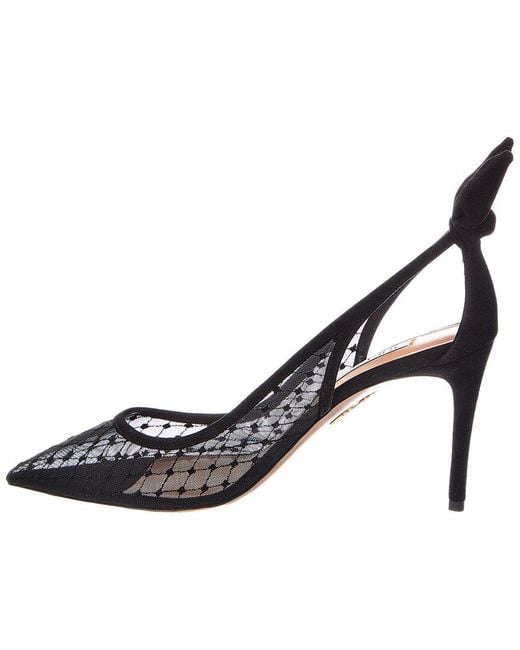 Aquazzura Black Logo 90 Mesh & Suede Pump