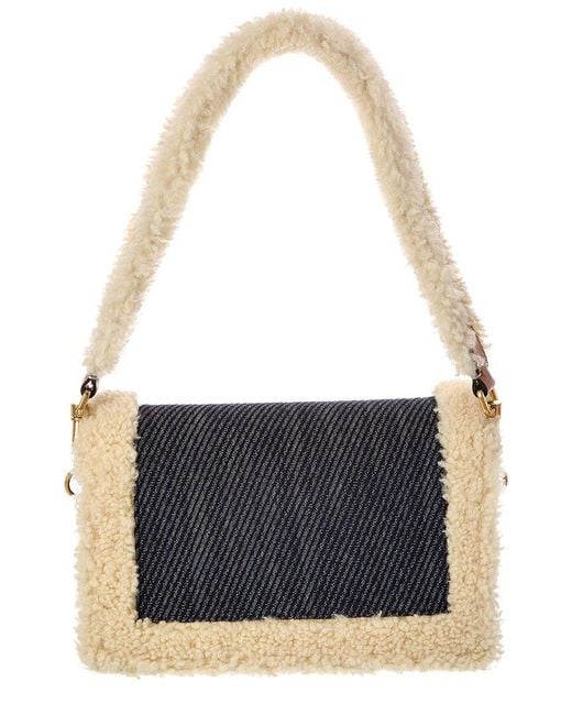 Tod's Blue Tods T Timeless Denim & Shearling Shoulder Bag