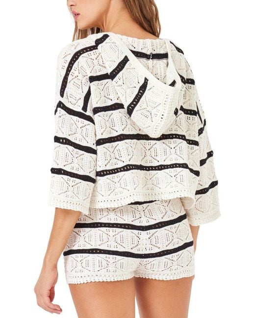 LSPACE White L* Striped Diamond Eyes Hoodie