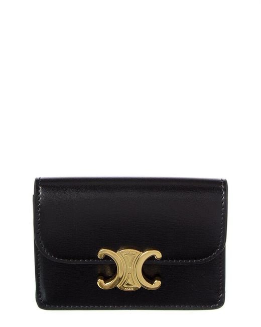 Céline Black Triomphe Flap Leather Card Case