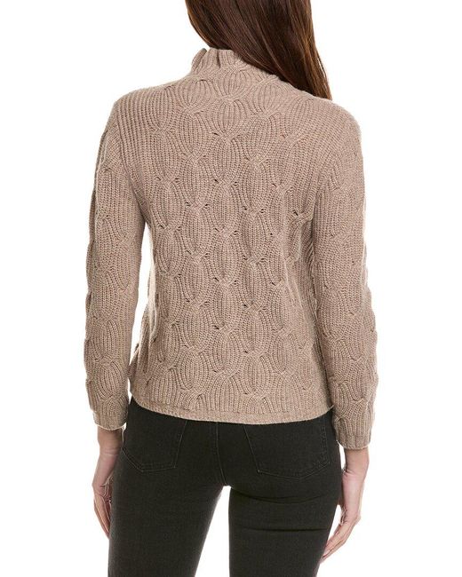 Hannah Rose Brown Shaker Cable Funnel Neck Wool & Cashmere-Blend Sweater