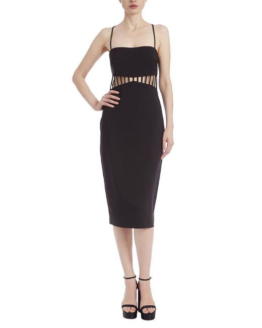 Badgley Mischka Black Cage Detailed Strap Midi Dress
