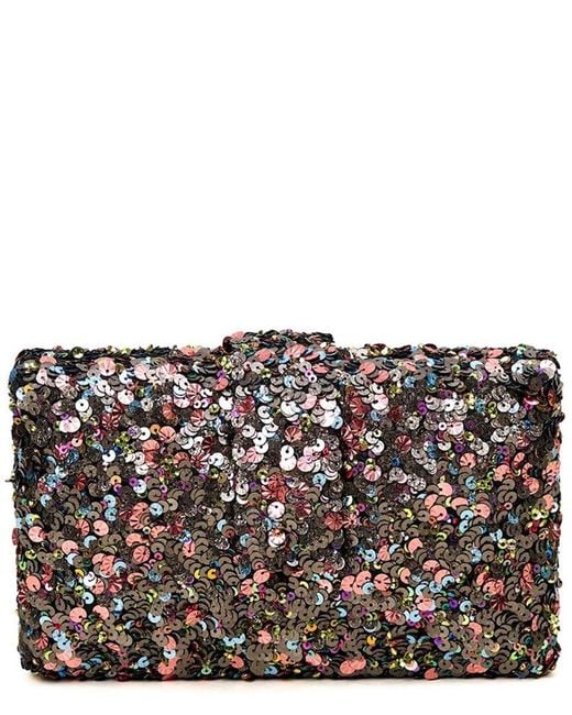 Simitri Black Hand-Embroidered Sequin Box Clutch