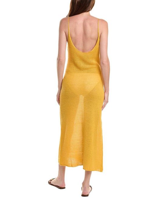 Onia Yellow Textured Linen Sweater Scoop Maxi Dress