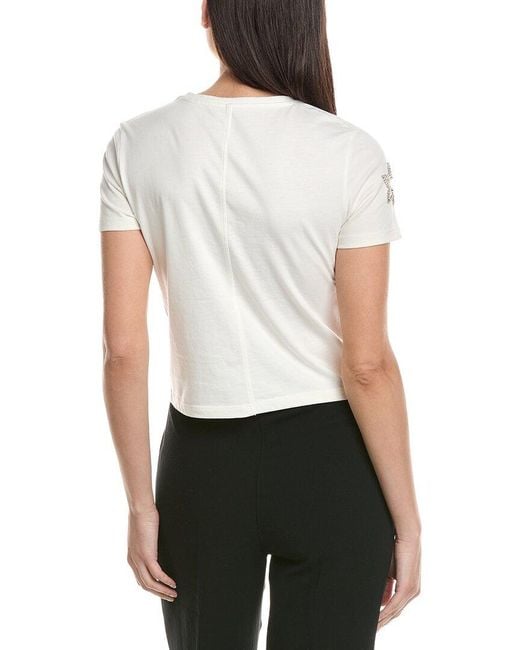 Alice + Olivia White Cindy Classic Cropped T-Shirt