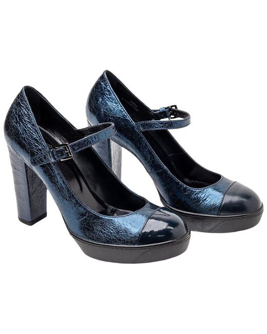 Hogan Blue Buckle Strap Leather Pump