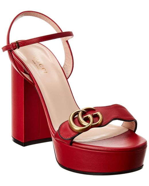 Gucci Red Platform Sandal With Double G
