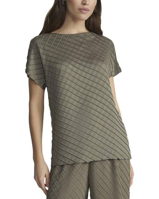 Lafayette 148 New York Green Diamond Plisse Cap Sleeve Blouse