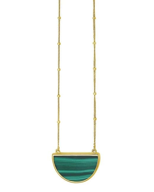Italian Gold White 14K Malachite Half Moon Necklace