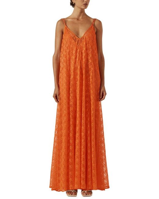 Shona Joy Orange Sol Lace Plunged Maxi Dress