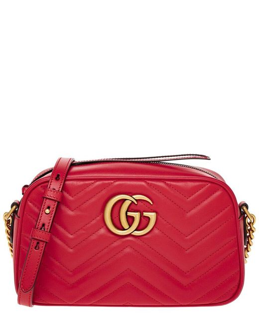 Gucci Red GG Marmont Small Matelasse Leather Shoulder Bag