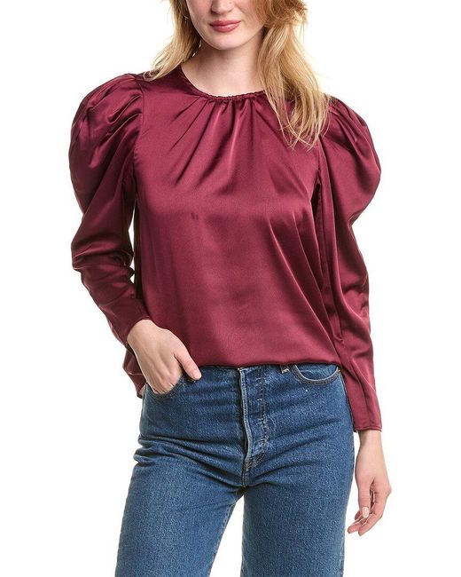 1.STATE Red Puff Sleeve Blouse