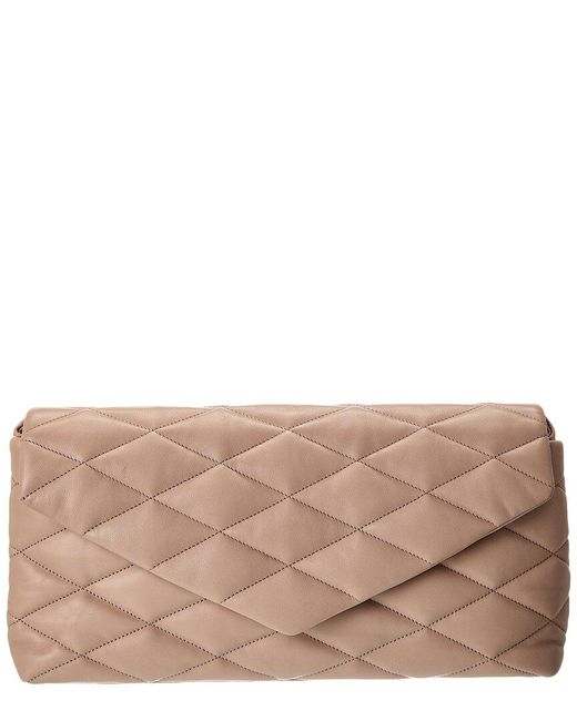 Saint Laurent Brown Sade Puffer Envelope Leather Clutch