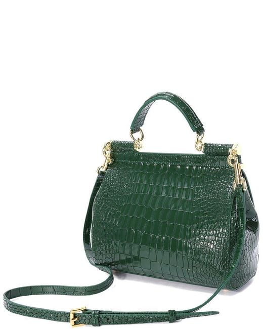 Tiffany & Fred Paris Green Croc-Embossed Leather Satchel