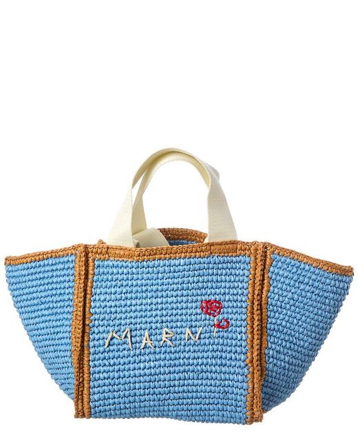 Marni Blue Macrame Sillo Small Shopper Tote
