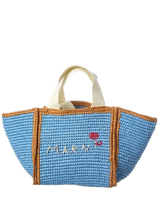Marni Blue Macrame Sillo Small Shopper Tote