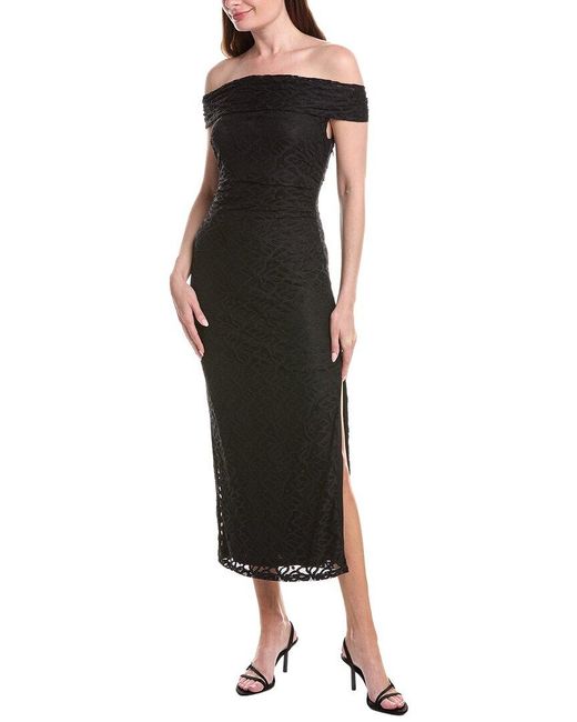Adrianna Papell Black Off-The-Shoulder Lace Midi Dress