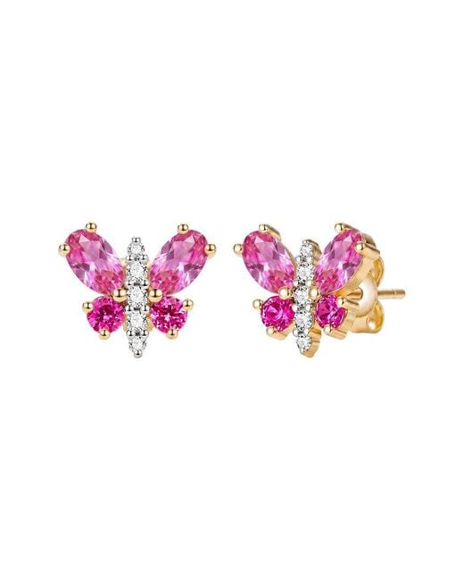 Genevive Jewelry Pink Rachel Glauber 14K Plated Cz Butterfly Shaped Earrings