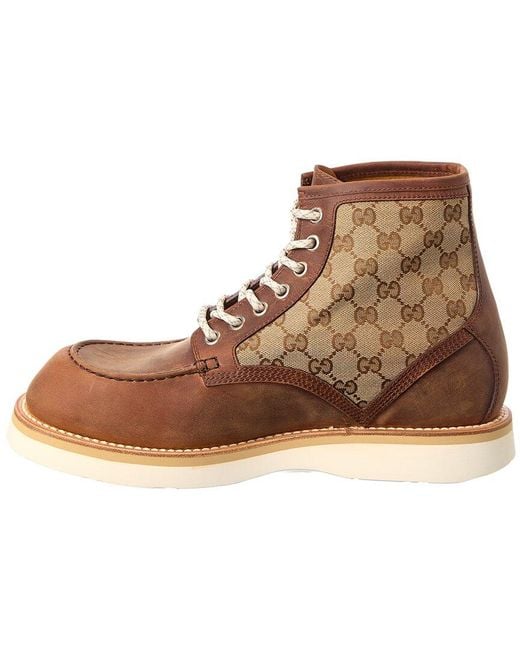 Gucci Brown Lace-Up Gg Canvas & Leather Boot for men