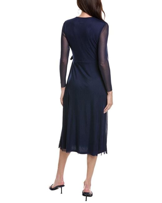Anne Klein Blue Wrap Mesh Midi Dress
