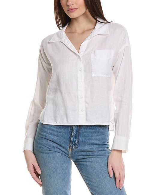 Michael Stars White Gracie Crop Button-down Linen Shirt