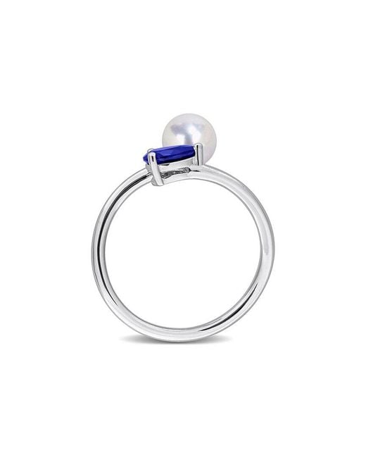 Rina Limor Blue 0.67 Ct. Tw. Lab-Grown Sapphire & 6-6.5Mm Pearl Bypass Ring