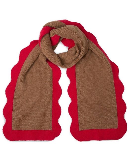 Saachi Red Scallop Trim Knit Scarf