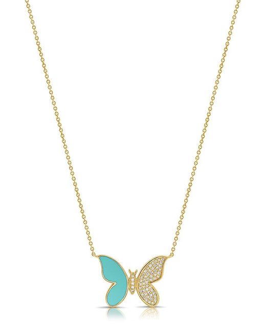 Sabrina Designs Metallic 14k 1.01 Ct. Tw. Diamond & Turquoise Butterfly Necklace