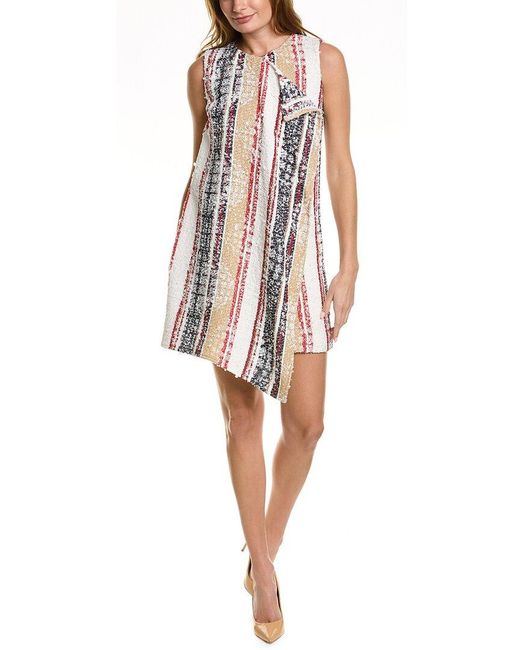 Oscar de la Renta White Tweed Silk-Lined Sheath Dress