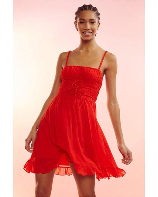 Cynthia Rowley Red Smocked Spaghetti Shoulder Dress