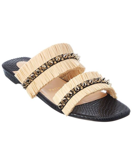 Christian Louboutin White Marivodou Raffia & Leather Sandal