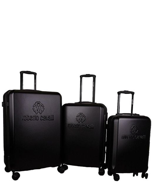 Roberto Cavalli Black Classic Logo 3pc Expandable Luggage Set