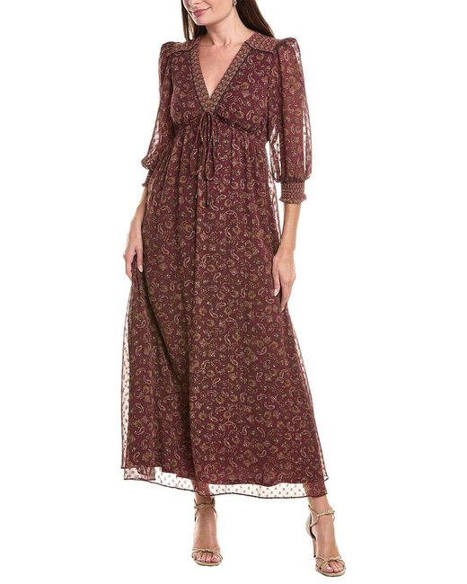 Maison Tara Red Eyelash Chiffon Maxi Dress