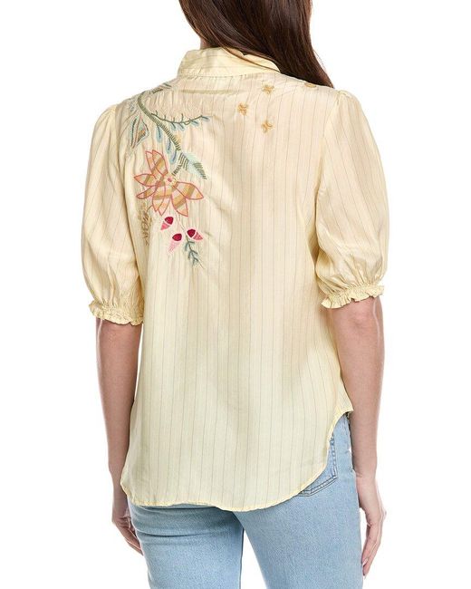 Johnny Was Natural Smocked Lisbon Silk Shirt