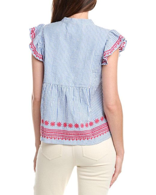 Sail To Sable White Ruffle Front Linen-Blend Top
