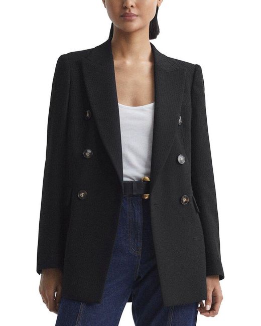 Reiss Black Petite Lana Wool-Blend Twill Jacket