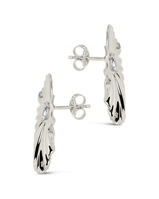 Sterling Forever White Rhodium Plated Cz Phoenix Textured Studs