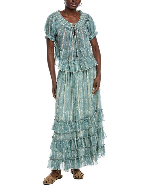 Free People Green 2Pc Morning Mist Top & Maxi Skirt Set