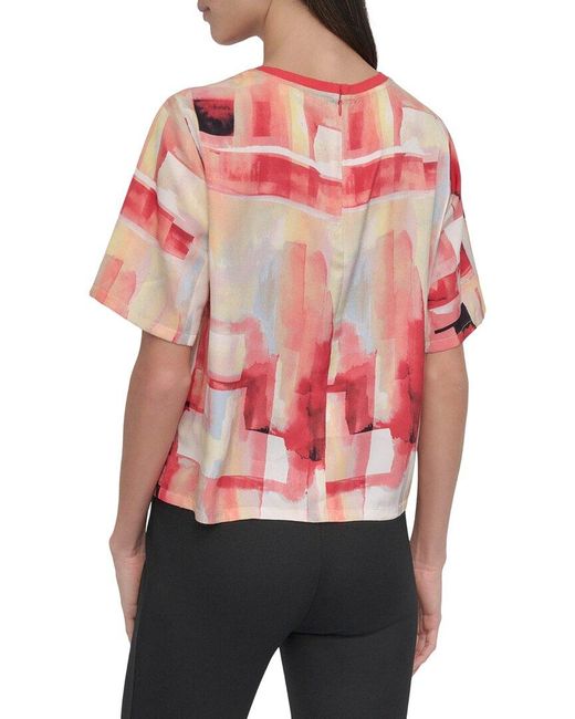 DKNY Red Crew Neck Print Top