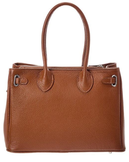 Italian Leather Brown Charlotte Leather Top Handle Bag