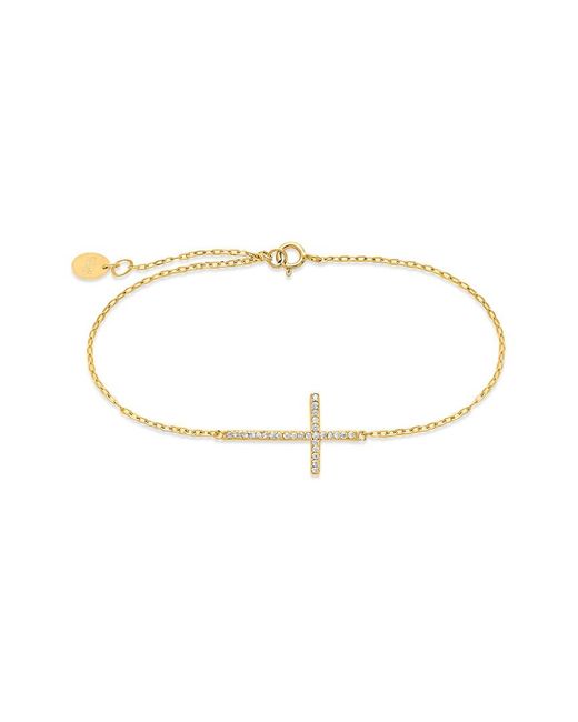 Sterling Forever White 14k Over Silver Cz Sideways Cross Bracelet