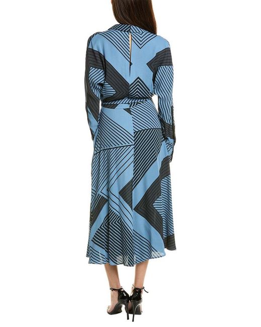 Reiss Blue Talia Spliced Print Midi Dress