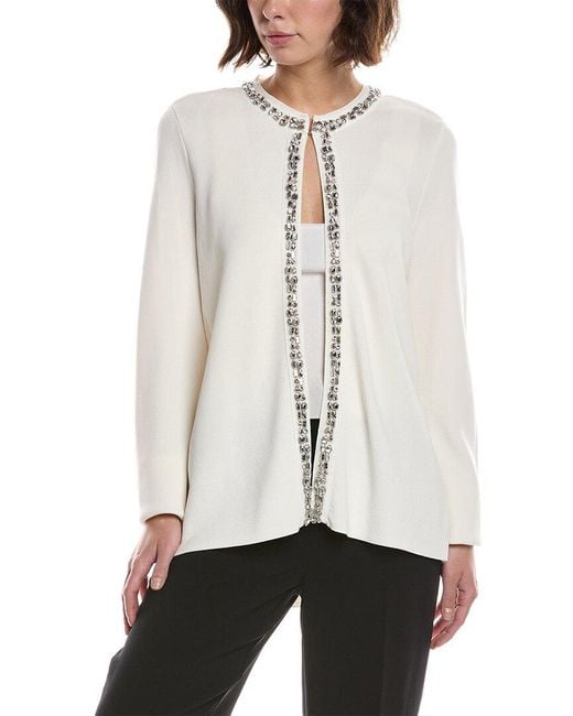 Anne Klein White Rhinestone-trim Cardigan