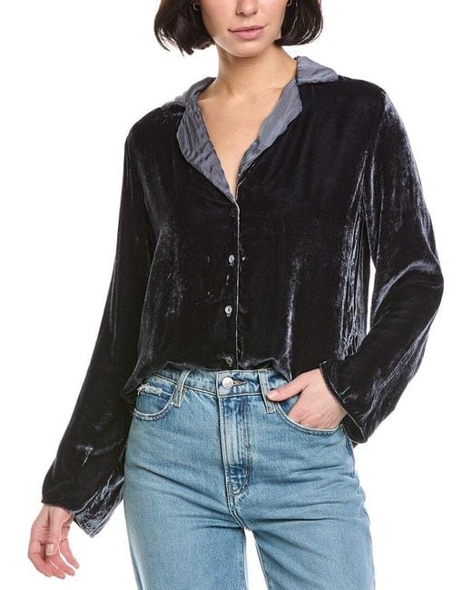 Velvet By Graham & Spencer Black Brenna Velvet Silk-Blend Shirt