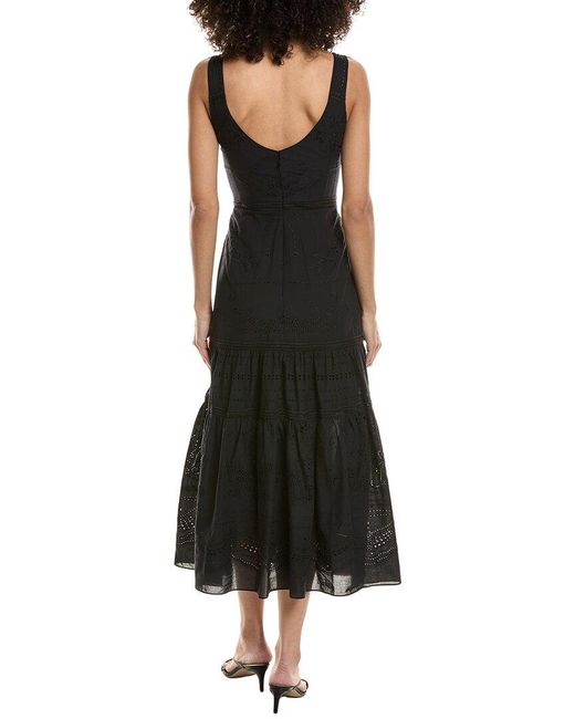 Marchesa Black Embroidered Voile Midi Dress