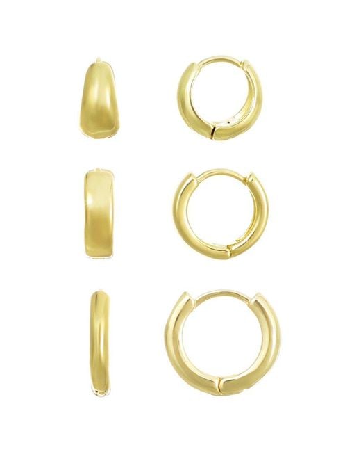 Adornia Metallic 3Pc 14K Plated Huggie Hoop Earring Set