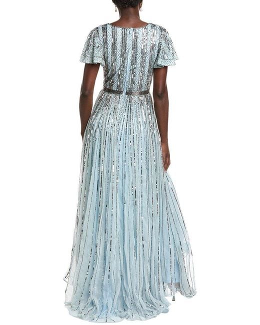 Issue New York Blue Sequin & Bead Embellished Gown