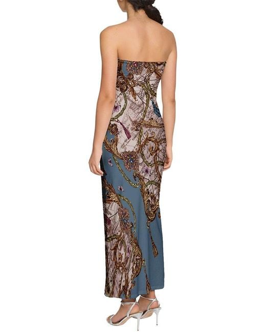 Marchesa Blue Strapless Printed Midi Dress